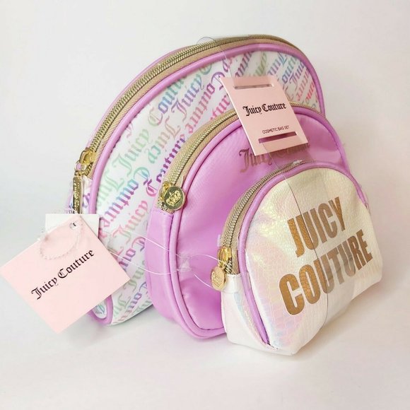 Juicy Couture Logo 3 Cosmetic Bags Iridescent Lilac Purple Pink🆕⌚FAST⚡📦🏃🏻🚚 - Picture 3 of 15